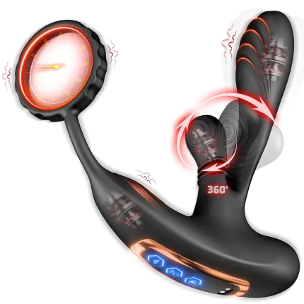 Prostate vibrator with cock ring – 360° anal vibrator with 10 vibration modes for men